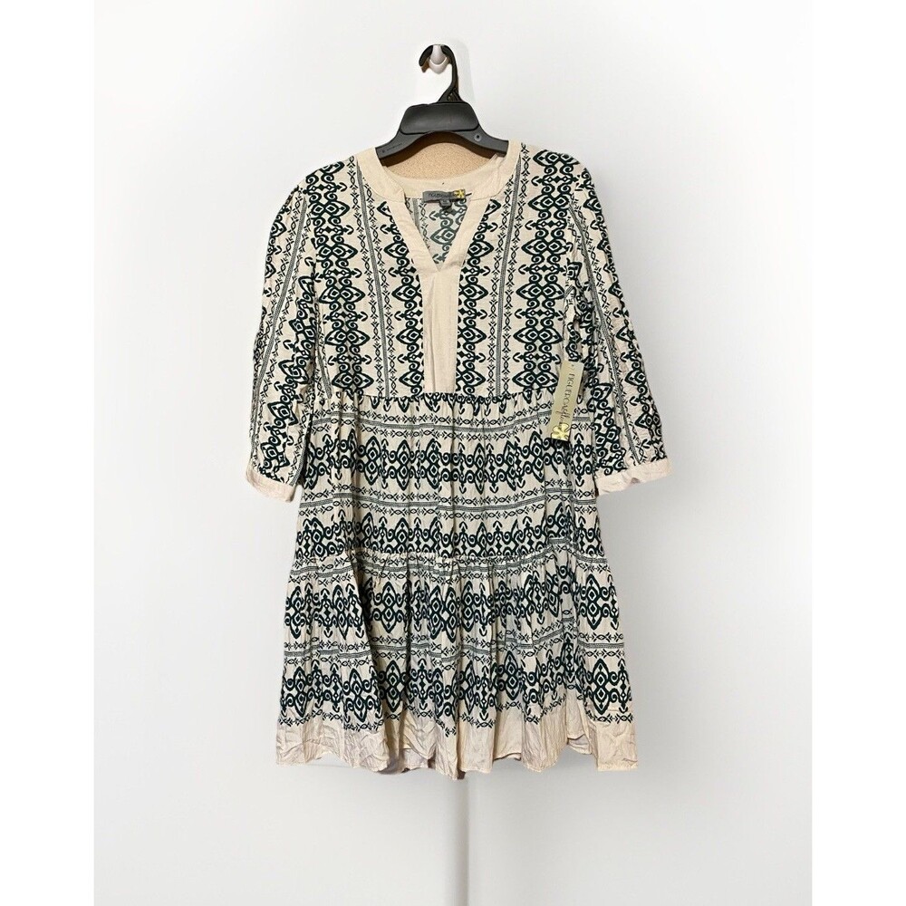 ANTHROPOLOGIE FIGUEROA FLOWER Green White Cottage Dress BOHO Babydoll Peasant M